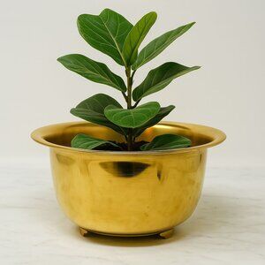 5″ Vintage Brass Footed Bowl, Planter, Trinket Dish, Mid‑Century Lacquered Shiny